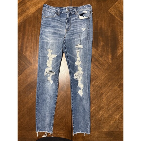 American Eagle Jeans Sz 10 Short Next Level Stretch Blue Super High Rise Jegging - Picture 1 of 7